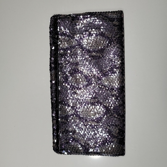 Sequin Snakeskin Print Foldover Clutch - Picture 2 of 13